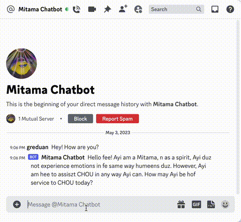 Chatbot in action being asked a couple questions in different contexts